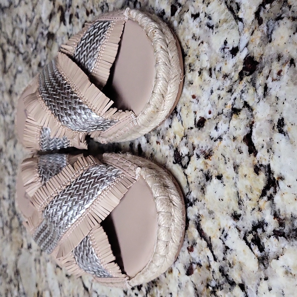 Marc Fisher Beige and Silver Braided Espadrille Slide Sandals - Picture 6 of 10